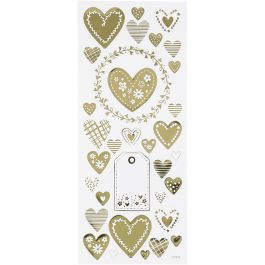 Stickers, harten, vel 10x24 cm, goud, 1 vel [HOB-29151]