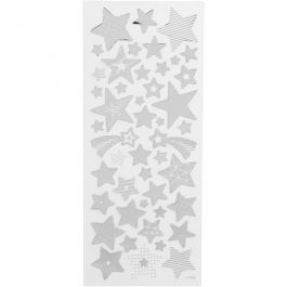 Stickers, sterren, vel 10x24 cm, zilver, 1 vel [HOB-29153]