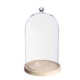 Cloche en verre avec bouton en verre avec base en bois Ø17 h.28 cm (1 pc) [IFS-29315]