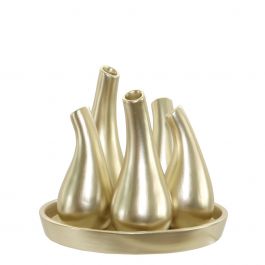 Vases en céramique en plateau rond avec plusieurs pots dorés Ø19.5cm (5 vases) [IFS-29340]