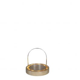 Glazen LED stolp Ø10cm met houten basis (1 st.) [IFS-29491]