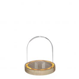 Glazen LED stolp Ø12cm met houten basis (1 st.) [IFS-29492]