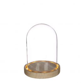Glazen LED stolp Ø12cm met houten basis (1 st.) [IFS-29493]