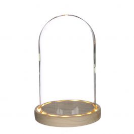 Glazen LED stolp Ø14cm met houten basis (1 st.) [IFS-29494]
