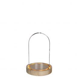 Glazen LED stolp Ø10cm met houten basis (1 st.) [IFS-29498]