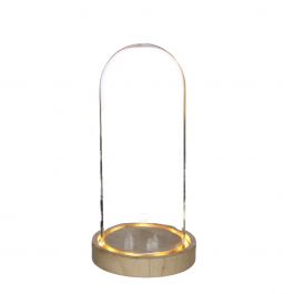 Glazen LED stolp Ø10cm met houten basis (1 st.) [IFS-29499]
