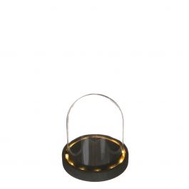 Glazen LED stolp Ø12cm met zwart houten basis (1 st.) [IFS-29592]