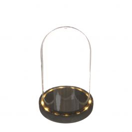 Glazen LED stolp Ø14cm met zwart houten basis (1 st.) [IFS-29594]