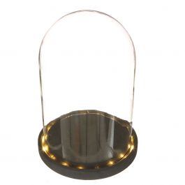 Glazen LED stolp Ø17cm met zwart houten basis (1 st.) [IFS-29595]