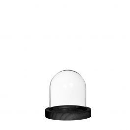 Glazen stolp met zwart houten basis Ø10cm H. 10 cm (1 st.) [IFS-29821]