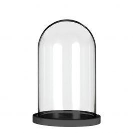 Glazen stolp met zwart houten basis Ø14cm H.21cm (1 st.) [IFS-29824]