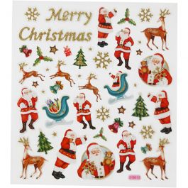 Autocollants, Père Noël et rennes, feuille 15x16,5cm, 1 flles [HOB-298921]