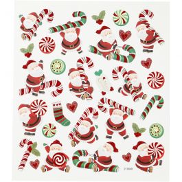 Autocollants, Père Noël et sucre d'orge, feuille 15x16,5cm, 1 flles [HOB-298941]