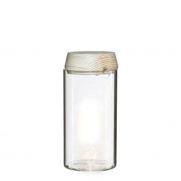 Glazen cilinder met LED in houten deksel 18cm hoog (1 st.) [IFS-30180]