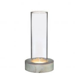 Glazen cilinder met LED in houten basis 18cm hoog (1 st.) [IFS-30182]