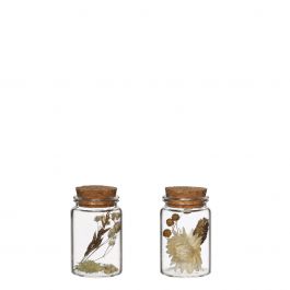 Flacon en verre avec plusieurs fleurs séchées naturelles 7,5 cm de haut (12 pièces.) [IFS-30345]