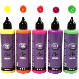 3D Liner - Assortiment, couleurs néons, 5x100 ml/ 1 Pq. [HOB-30387]