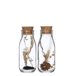 Melkfles met diverse droogbloemen naturel 14cm hoog (12 st.) [IFS-30391]