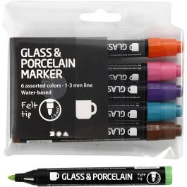 Glas- en Porseleinstiften, lijndikte 1-3 mm, semi-dekkend, extra kleuren, 6 stuk/ 1 doos [HOB-31652]