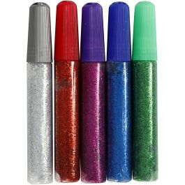 Glitterlijm, diverse kleuren, 5x10 ml/ 1 doos [HOB-31808]