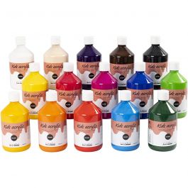 Acrylverf Glossy, diverse kleuren, 15x500 ml/ 1 doos [HOB-32000]