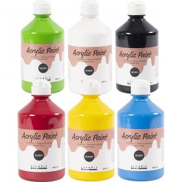 Acrylverf Glossy, primair kleuren, 6x500 ml/ 1 doos [HOB-32032]