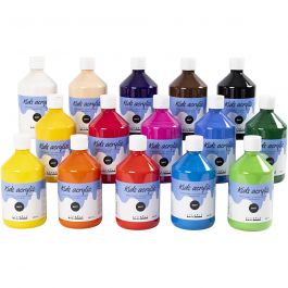 Acrylverf Mat, diverse kleuren, 15x500 ml/ 1 doos [HOB-32100]