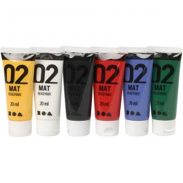 Acrylverf Mat, standaardkleuren, 6x20 ml/ 1 doos [HOB-32101]