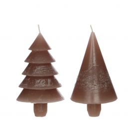 Set de 2 bougies en forme d'arbres taupe 12cm de haut (1 lot, 6st) [IFS-32152]