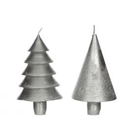 Set de 2 bougies en forme d'arbres argentés 12cm de haut (1 set, 6pcs) [IFS-32156]