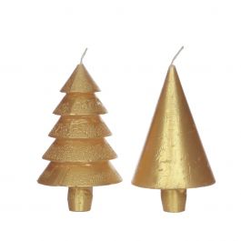 Set de 2 bougies en forme d'arbres or 12cm de haut (1 lot, 6pcs) [IFS-32159]