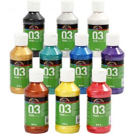 Acrylverf Metallic, metallic, diverse kleuren, 10x120 ml/ 1 doos [HOB-32201]