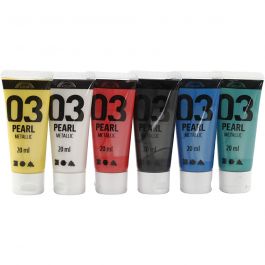 Acrylverf Metallic, metallic, standaardkleuren, 6x20 ml/ 1 doos [HOB-32203]
