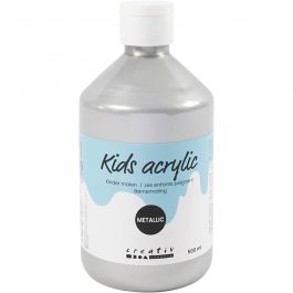 Acrylverf Metallic, metallic, zilver, 500 ml/ 1 fles [HOB-32230]