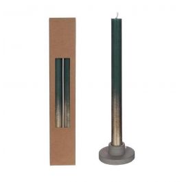 Dinner Kaarsen mos groen met Goude Spray Ø2.1/h. 25cm (1 set) [IFS-32310]