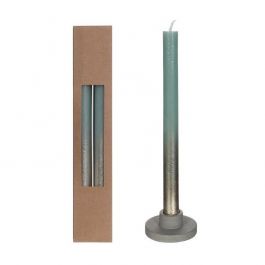 Dinner Kaarsen eucalyptus groen met Goude Spray Ø2.1/h. 25cm (1 set) [IFS-32315]