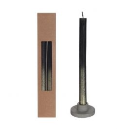 Dinner Kaarsen Zwart met Goude Spray Ø2.1/h. 25cm (1 set) [IFS-32318]