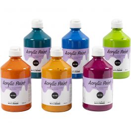 Acrylverf met glitters, diverse kleuren, 6x500 ml/ 1 doos [HOB-32500]