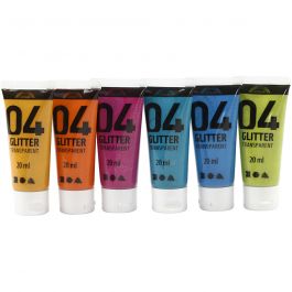 Acrylverf met glitters, diverse kleuren, 6x20 ml/ 1 doos [HOB-32501]