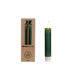 Bougie LED h.21cm Ø2,1cm finition rustique vert mousse (Ensemble de 2 pcs) [IFS-32540]