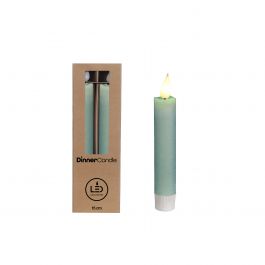Bougie LED h.21cm Ø2,1cm finition rustique vert eucalyptus (Ensemble de 2 pcs) [IFS-32545]