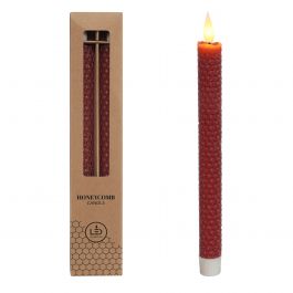 Bougie nid d'abeille LED Ø2.2 h. 25cm Bourgogne (Ensemble de 2 pcs) [IFS-32681]