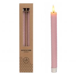 Bougie nid d'abeille LED Ø2.2 h. 25cm rose (Ensemble de 2 pcs) [IFS-32684]