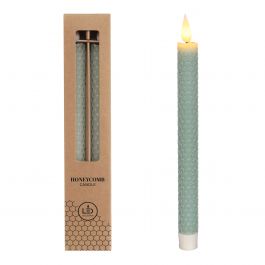 Bougie nid d'abeille LED Ø2.2 h. 25cm vert eucalyptus (Ensemble de 2 pcs) [IFS-32685]