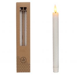 Bougie nid d'abeille LED Ø2.2 h. 25cm blanc (Ensemble de 2 pcs) [IFS-32687]