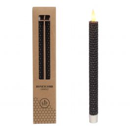 Bougie nid d'abeille LED Ø2.2 h. 25cm noir (Ensemble de 2 pcs) [IFS-32688]