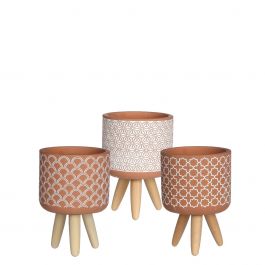 Pot à plantes Terra avec pieds en bois 15.5cm de haut (6 pièces.) [IFS-330039]