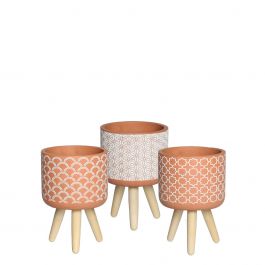 Pot à plantes Terra avec pieds en bois 18cm de haut (6 pièces.) [IFS-33004]
