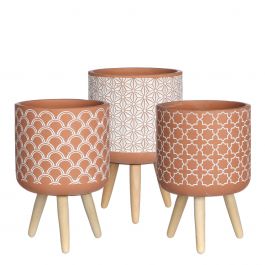 Pot à plantes Terra avec pieds en bois 21.5cm de haut (6 pièces.) [IFS-33005]