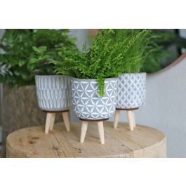 Pot à plantes en Cement avec pieds en bois 11cm de haut (6 pièces.) [IFS-33012]